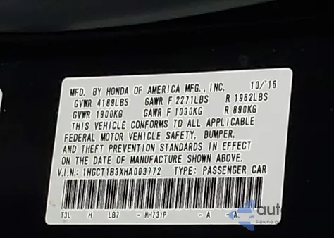 2017 Honda Accord Lx-S из США, поврежденный, VIN 1HGCT1B3XHA003772